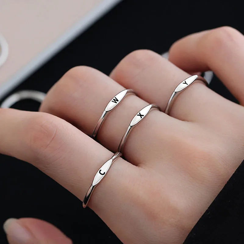 Fashion 925 Sterling Silver English Alphabet Ring Simple Style Personalized Name Initial Ring Birthday Gift Womens Fine Jewelry 250805