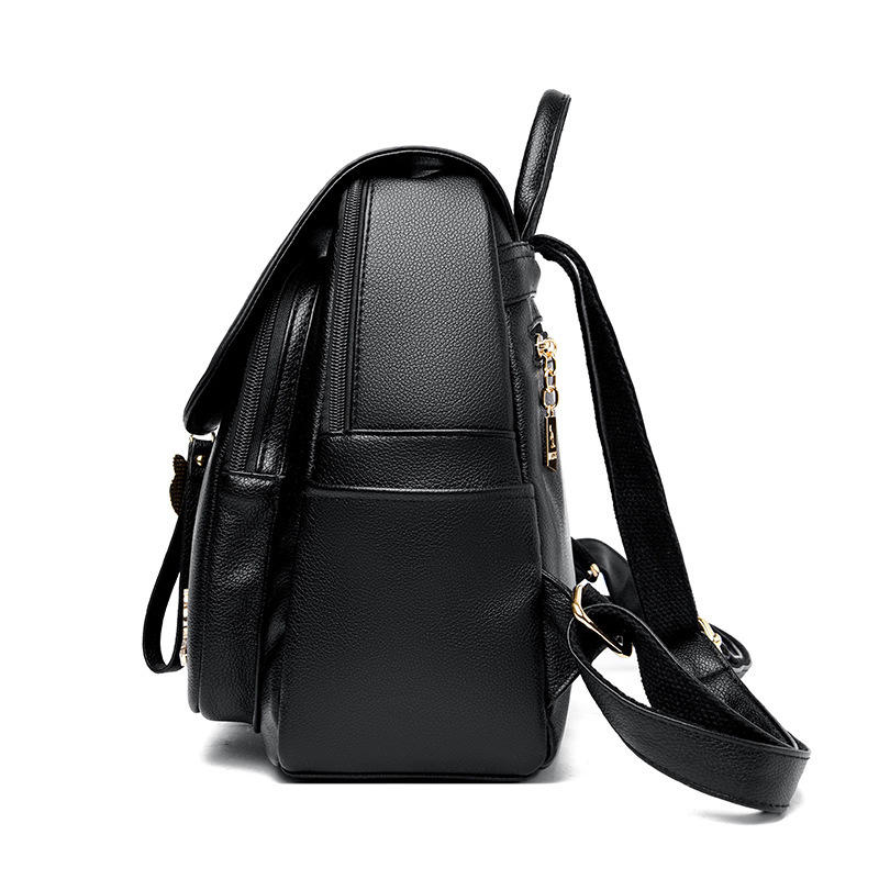 New Backpack for Women, Lychee Pattern, Solid Color, Versatile, Large Capacity, High-End PU Daily Backpack, Travel Bag ddmymoon