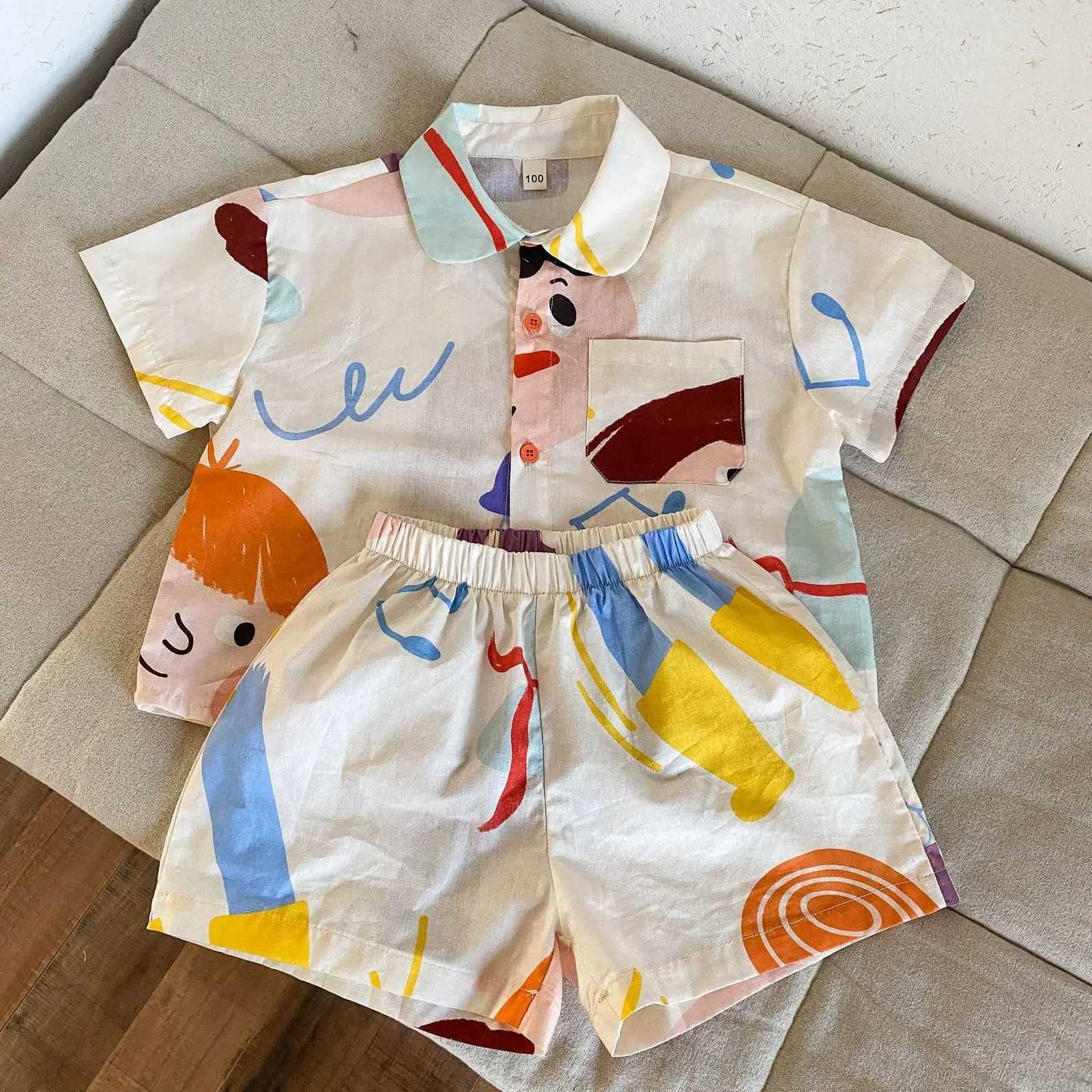 2025 Summer New Kids Set Brother And Sister Clothes Boys Two Piece Suit Or Short Sleeve Girls Graffiti Dress Clothes Z250811