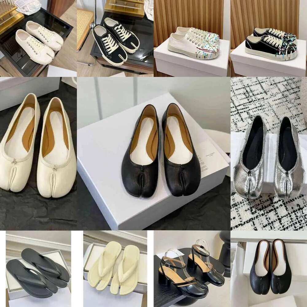 Tabi Ballerina Graffiti Canvas Shoes Women Designer Sandal Half Casual Split Ballef Flat Leather Mirror Quality Ankle Heel Slip Boot Lambskin Calf Dance With Box