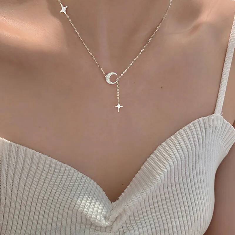 Popularity Fashion Moon Star Sterling Sier Necklace Geometric Shape Pendant Chain for Women's Fine Accessories
