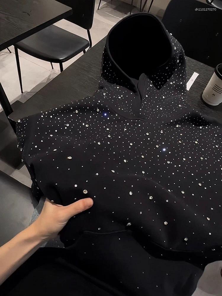 Men's Hoodies Heavy Du Street Sle Hoodie With Oulder Pads For Men Sparkling Rhinestone Design Spring Autumn Ex High Quali Coupl...