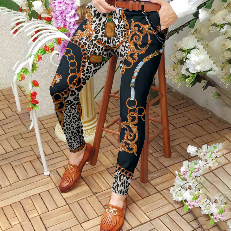 2025 New men's long pants with digital printing casual mid-waist pencil pants slimming straight pants for men European size :S-3XL
