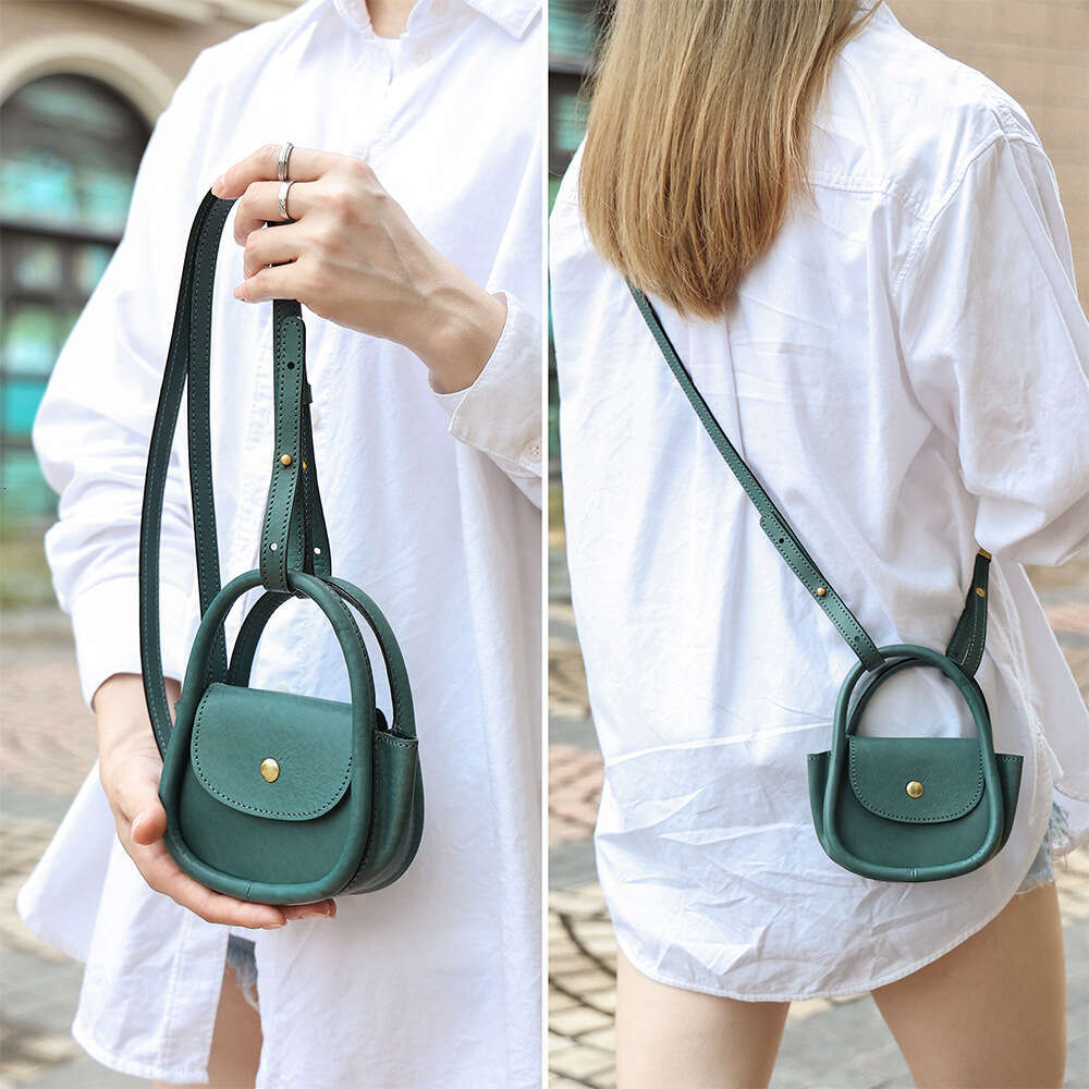 DHessentials New Genuine Leather Mini Handbag - Korean Style Top Grain Crossbody Purse for Women, Blue Shell Bag (20x15cm, 300g)