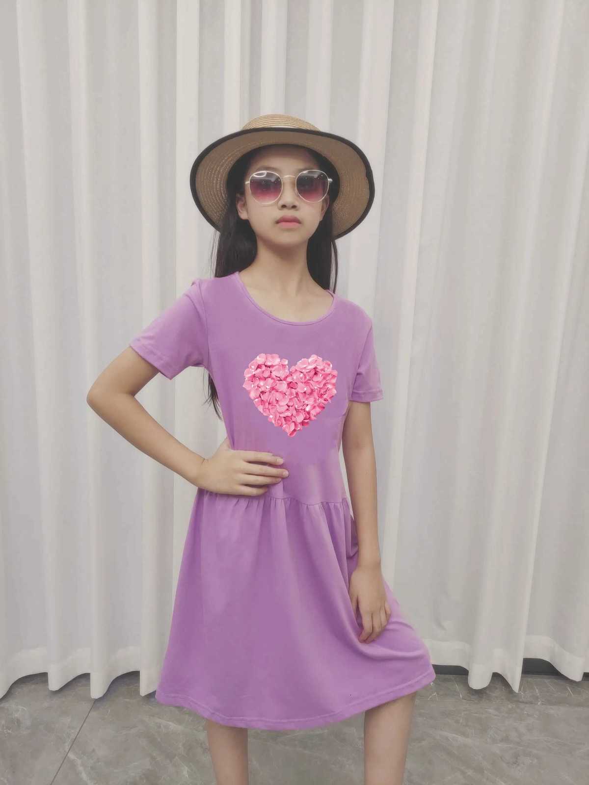 Girls Fashion Short Sleeve Dresses Cute Cat Print Princess Dress New Kids Summer 3-14Y Birthday Clothes W250811
