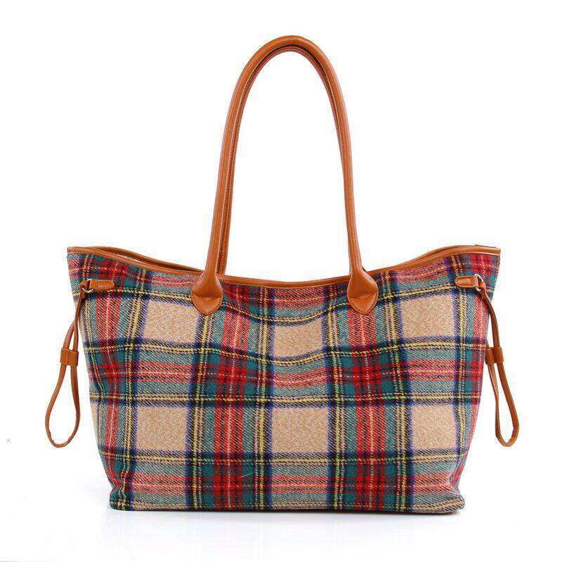designer leisure Niche Design Women's Big Capacity Handbag Pop Colored Plaid Shoulder Bag