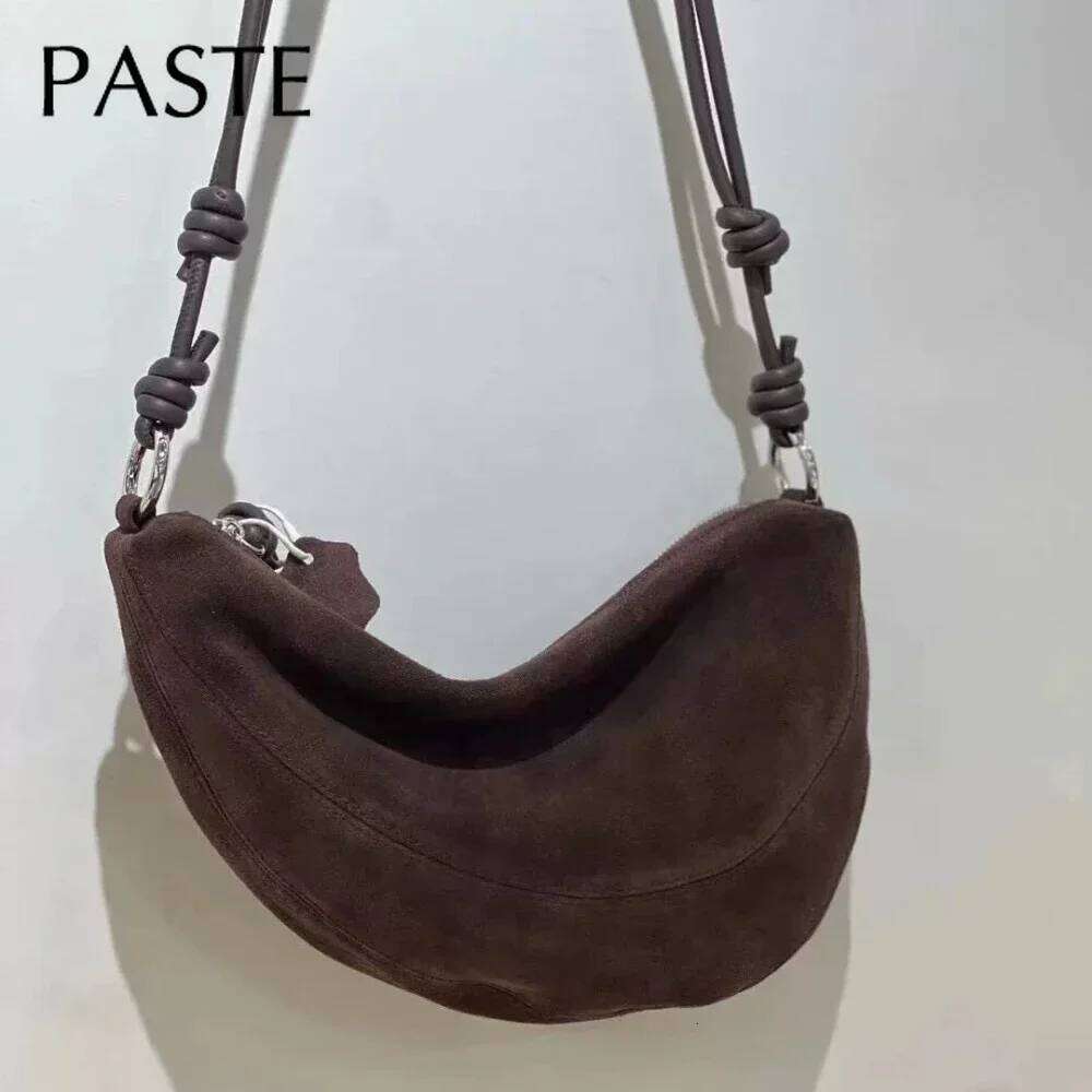 New High-end Soft Lambskin /matte Suede Leather Half Moon Pea Shape Saddle Green Coffee Women Shoulder Crossbody Bag