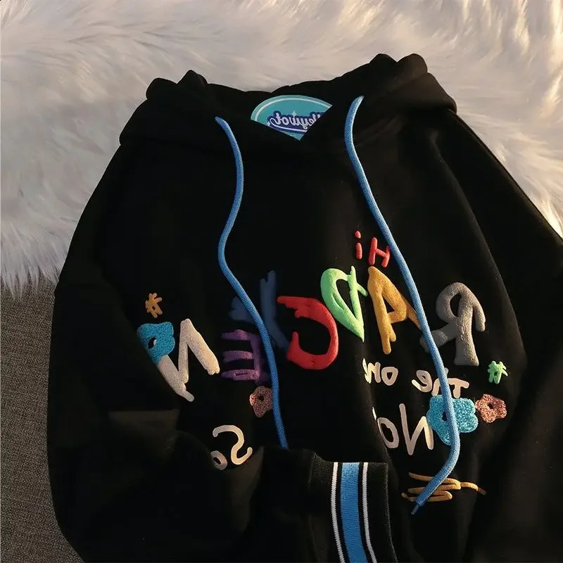 Oversize Hooded Sweater Women Vintage Loose Sense Colorful Letter Pullover Hoodies Size L - 4XL 250804