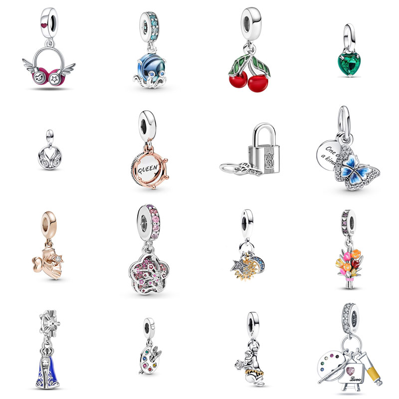 Designer Silver S925 Jewelry Earphones Cherry Queen Color Palette Butterfly Bouquet Bracelet DIY Hanging Beads Free Shipping