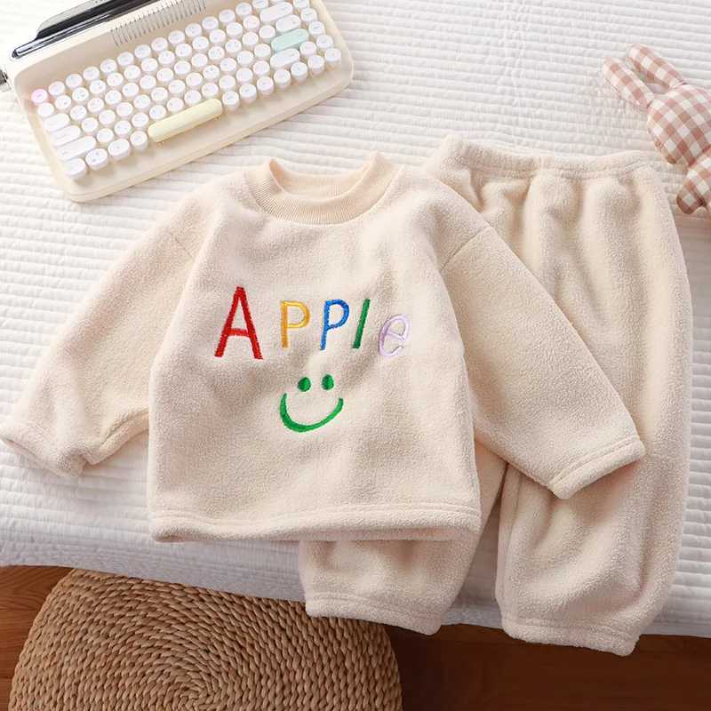 Winter Flannel Kids Sets Solid Warm Children Pajamas Sets Homewear Two-piece Set for Baby Boys Girls Kids Boutique Clothes Z250811