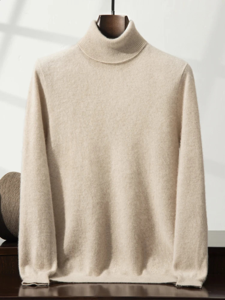 100% Pure Cashmere Knitted Sweater Mens High Collar Base Sweater Casual Solid Color Elegant Simple Autumn Winter Cashme 250806