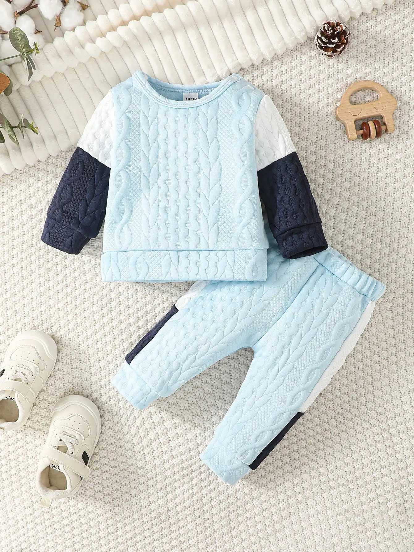 Baby Shoulder Buckles Long Sleeved Thick Textured Silk Cotton White Black Gray Stitching Fashion Baby Set Z250811