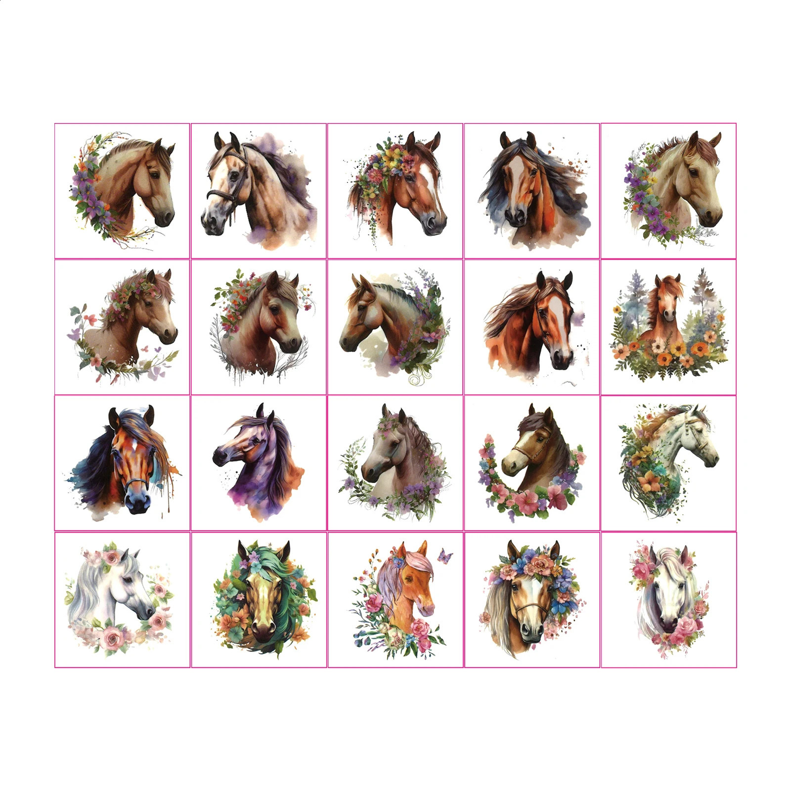 20 Sheets Temporary Horse Tattoos Stickers Birthday Themed Party Supplies Decorated with Tattoo Gifts 250809