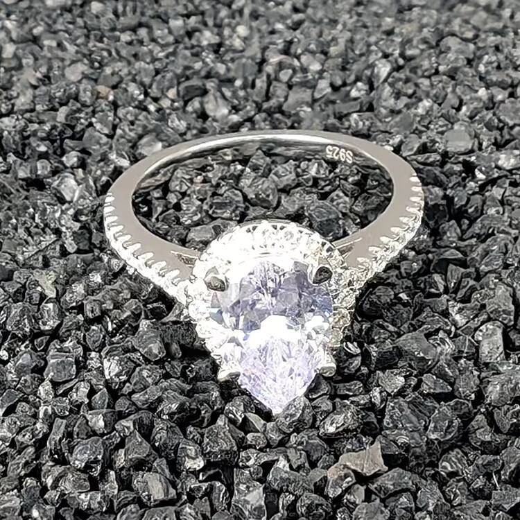 Romantic Pass Diamond Tester 925 Sterling Silver Teardrop VVS Moissanite Ring for Women Gift Anniversary Fine Jewelry