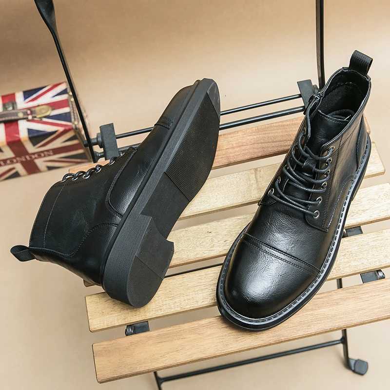 Men Black Leather Boots Casual Lace Up Leather Shoes Size 39-46 W250811