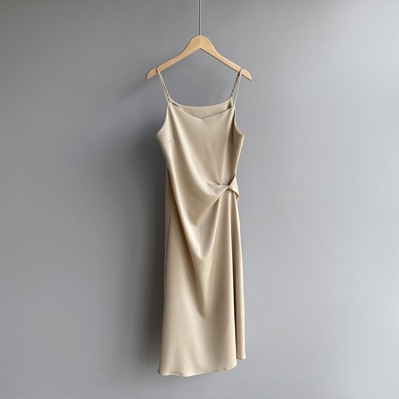 F32020 Summer Ice Silk Suspender Dress Women's Slim Waist Imitation Acetate Satin Long Dress