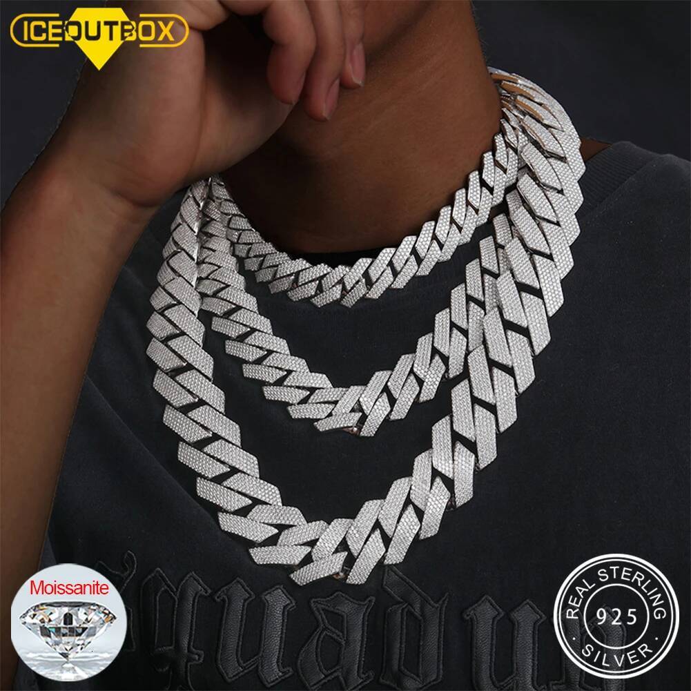 16/20/27MM S925 Sterling Silver Setting Cuban Moissanite Link Miami Chain Necklace Hip Hop Rock Cuban Necklaces Dropshipping