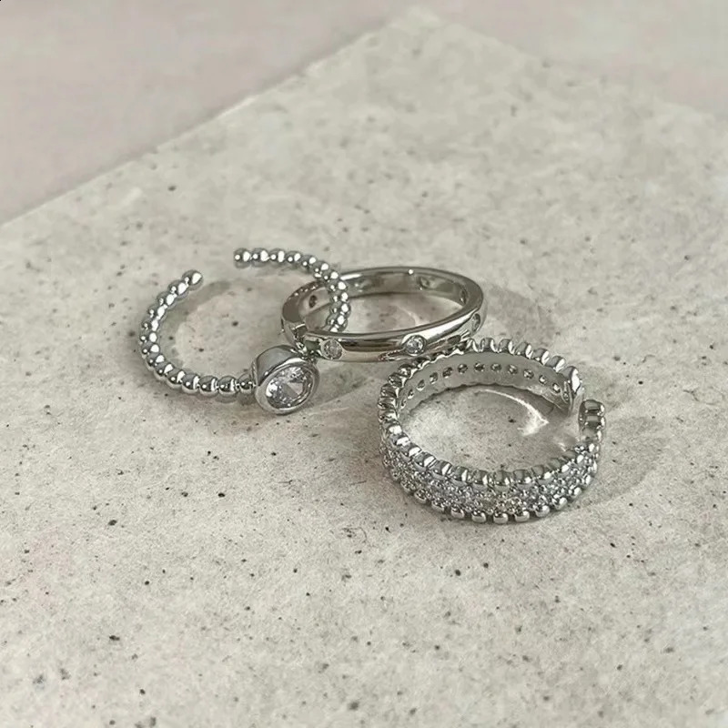 3pcs Vintage Silver Color Rings Fashion Y2k Crystal Round Set Rings For Women Girls Trend Party Aesthetic Jewelry Fashion Rings 250807
