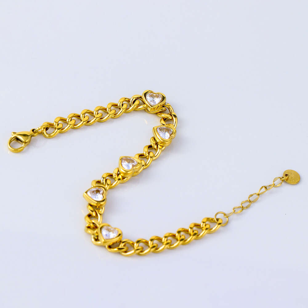 Stainless Steel Emerald Zircon Heart Fashionable Elegant Jewelry Colorful Korean Style Couple Bracelet