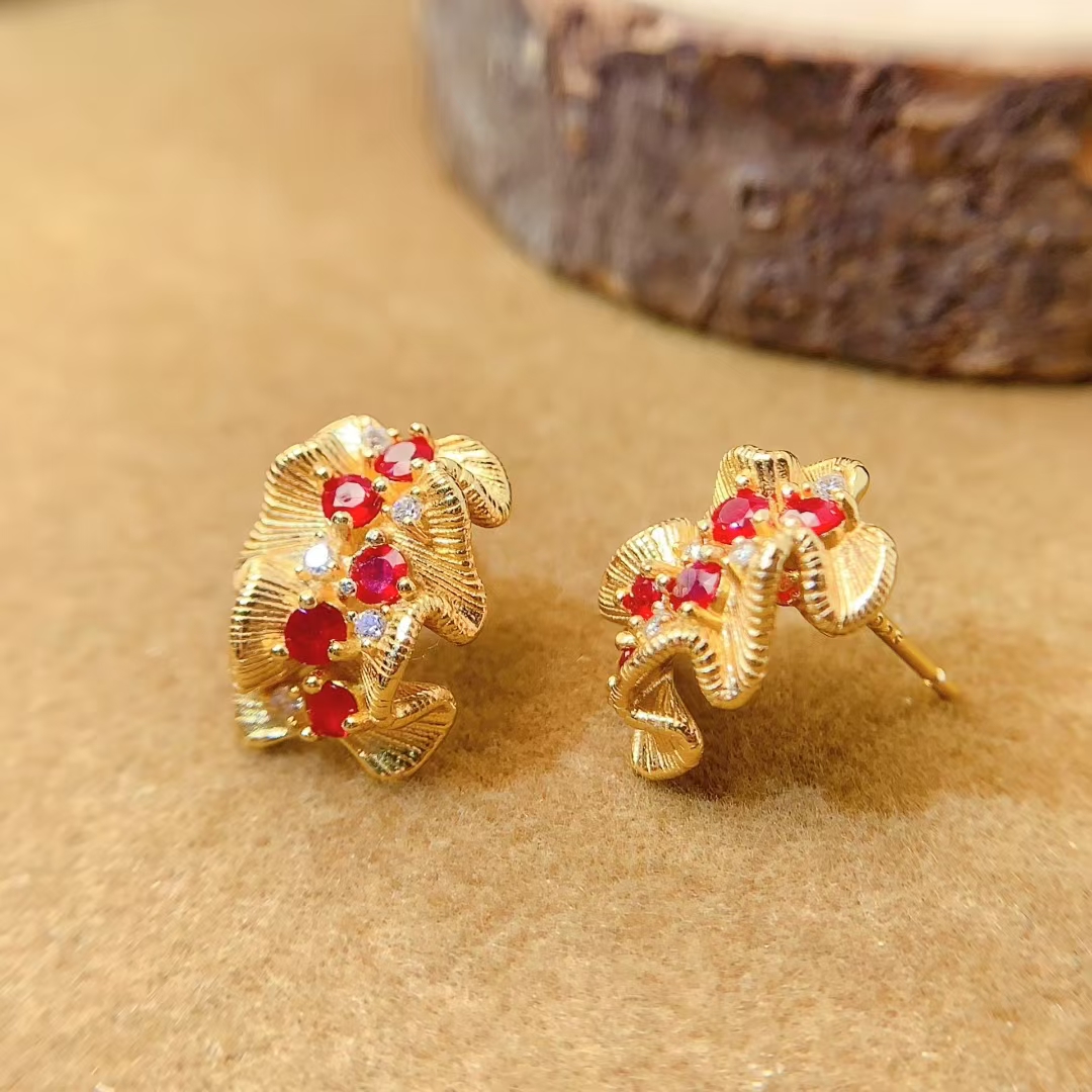 925 Silver designer earrings 10 pieces 2.5mm natural Ruby Stud Earrings for party 18K gold plated silver ruby jewelry