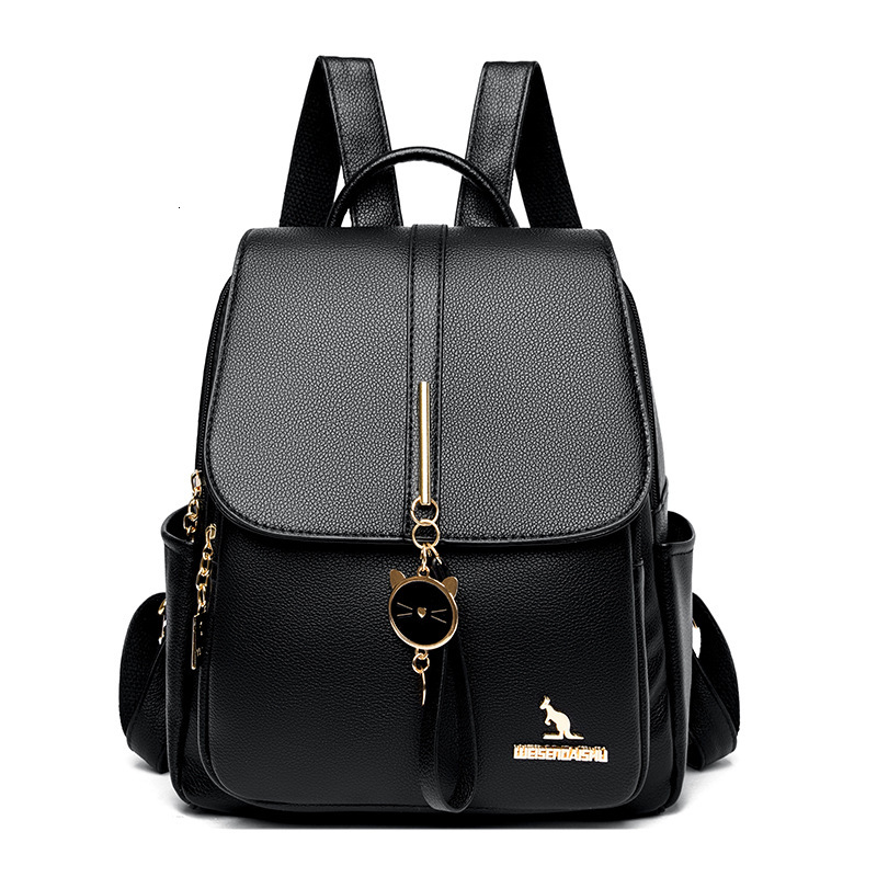 New Backpack for Women, Lychee Pattern, Solid Color, Versatile, Large Capacity, High-End PU Daily Backpack, Travel Bag ddmymoon