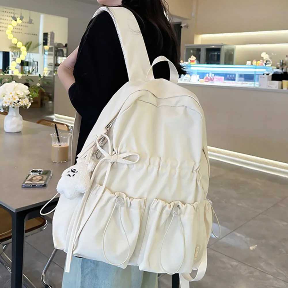 Minimalist Solid Bowknot Students Schoolbag Tutoring Bag Large Capacity Knapsack Waterproof Outdoor Travel Backpack Tote Gift M250811