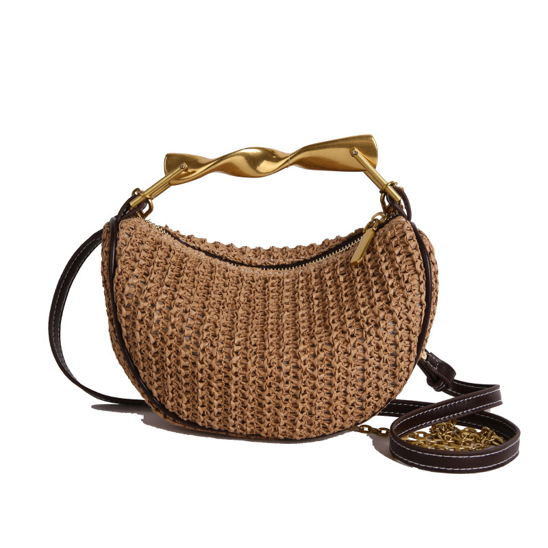 Handheld Woven for Women 2025 New Casual High-end Metal Chain Single Shoulder Crossbody Small Bag ddmymoon