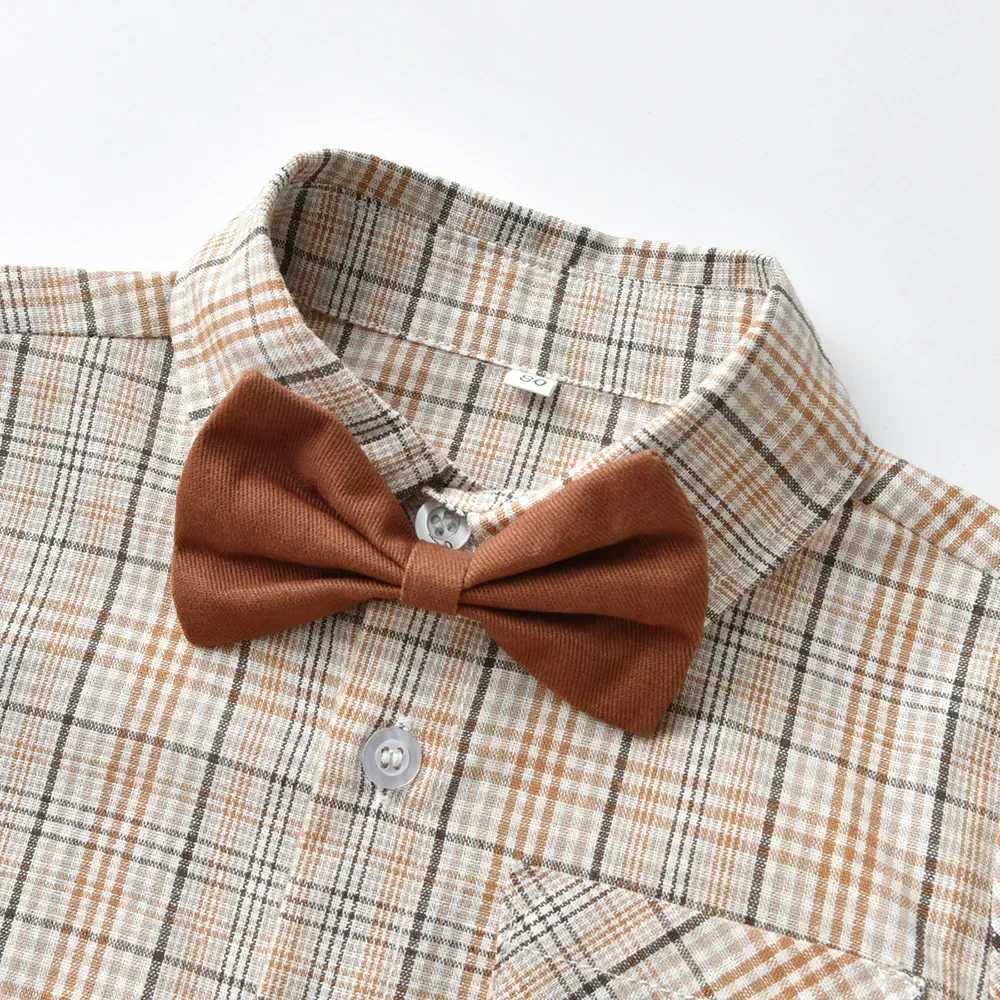 Boy Autumn Cotton Long Sleeve Plaid Shirt and Strap Pants Set Boys Strap Pants Set Boy Red Pants and Shirts for 70cm-160cm Z250811