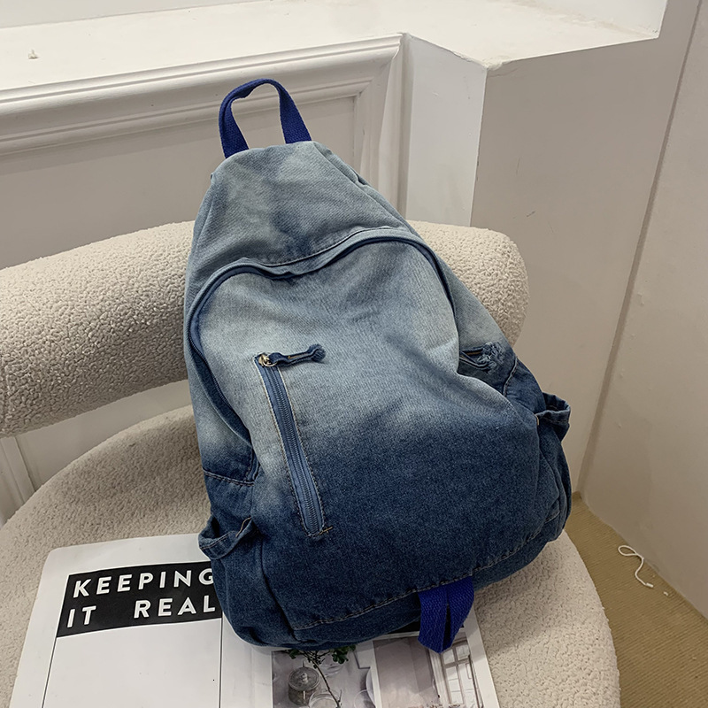 New style casual gradient denim backpack retro washed canvas backpack large capacity backpack designer bag designer backpack women's bag