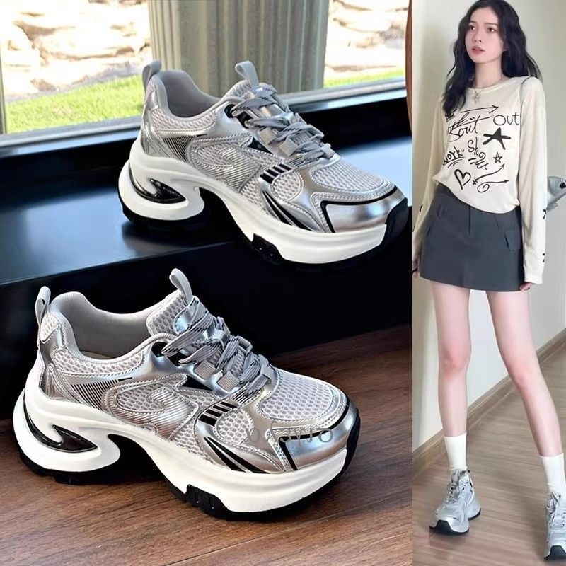 2025 designer's new dad shoes for women, height increasing thick soled breathable sports shoes