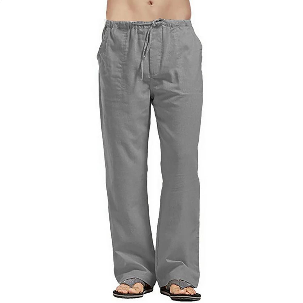 Mens Summer Loose Long Pants Elastic Waist Drawstring Leisure Resort Trousers Men Lightweight Breathable Straight Leg Pan 250729