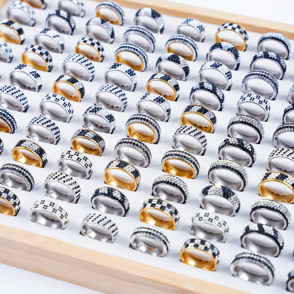 20pcs/Lot Fashion Multi Layer Rhinestone Stainless Steel Rings For Women Men Mix Color Party Gifts Jewelry 250807