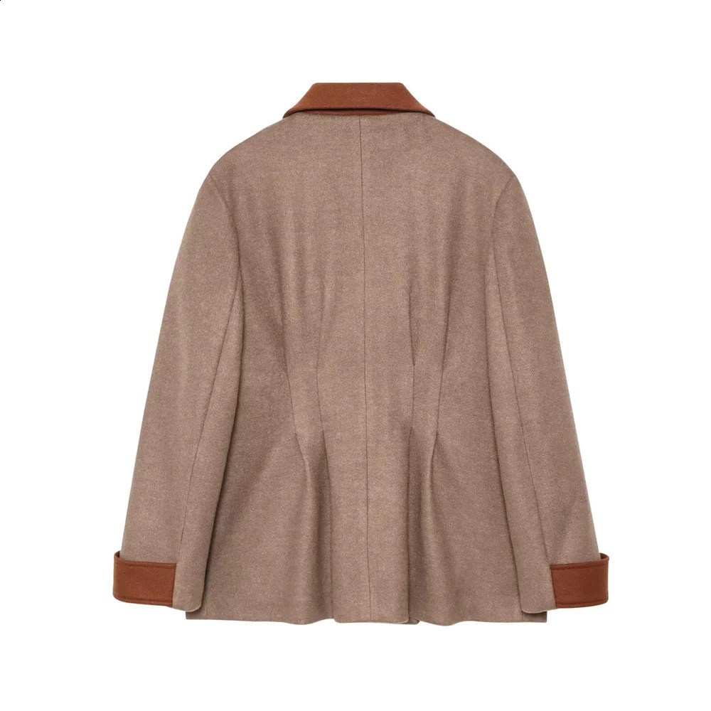 UNIZERA Womens Fashionable Loose and Versatile Style Double breasted Pocket Decoration Spliced Woolen Coat 250805