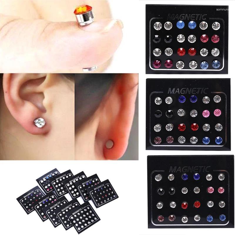 Stud Earrings 24Pcs/Set 3mm Crystal Round Ear Unisex Stainless Steel Magnetic Non-Piercing Clip On
