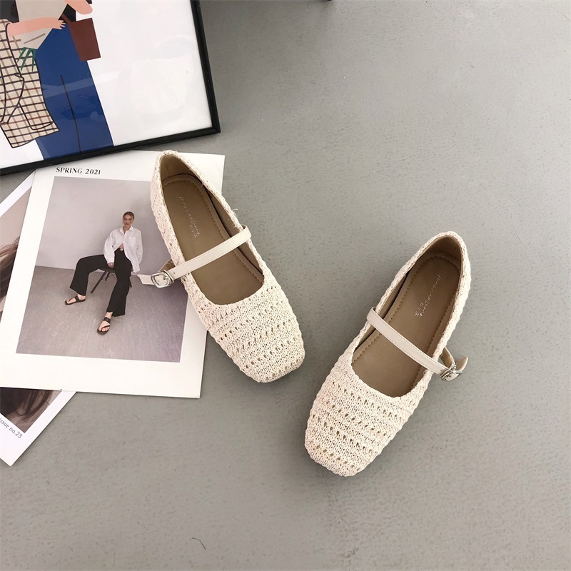 designer shoes Spring Summer New Vintage Mary Jane Square Toe Flat Shoes French Style Single Shoes luxury shoes Ballet Flat Nude shoes