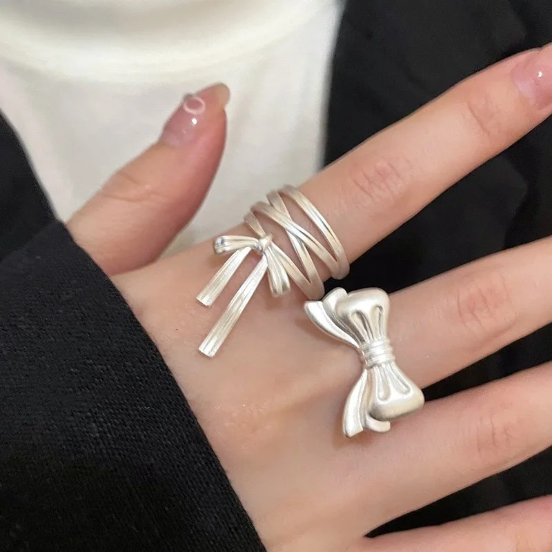BF CLUB 925 Sterling Silver Rings For Women Girl Female Open Minimalist Retro Bow Ring Creative Anillos Bague Fine Jewelry 250805