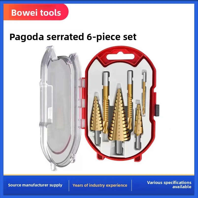 6-Piece Expanding Tower Set, Step Bits, 3 Sawtooth Drill Bits