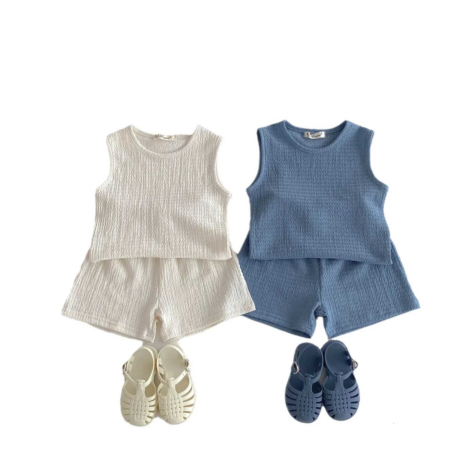 2025 Summer New Children Sleeveless Clothes Set Thin Cotton Boys Girls Solid Vest + Shorts 2pcs Suit Kids Soft Casual Outfits Z250811