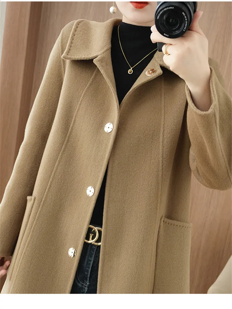 Winter Autumn Christmas Black Loose Long Wool Coat Jacket Belt Woolen Overcoat Korean Women Split Hem Cardigan Outerwear 250805