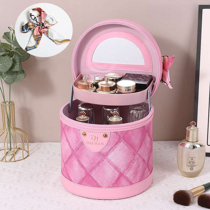 DHessentials Maillard Tone Bucket Bag - Large Capacity Waterproof Makeup Case, Multi-Functional Vintage Cosmetic Organizer (1300g)