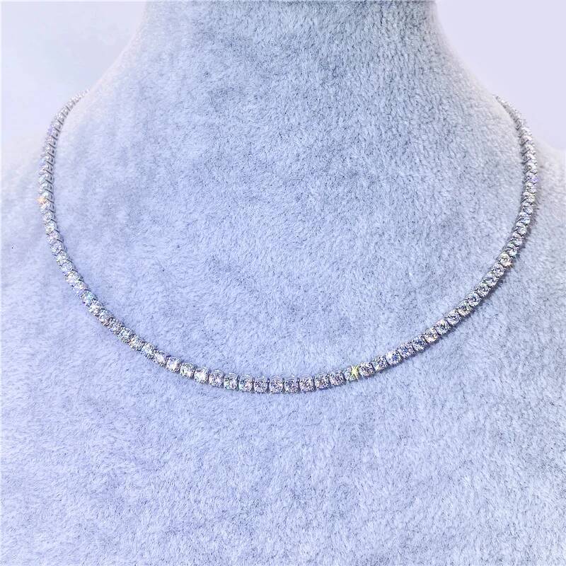 New European And American 5mm Single Stone Moissanite Hip Hop Tennis Chain 925 Silver Inlaid Moissanite Necklace Tennis Chain