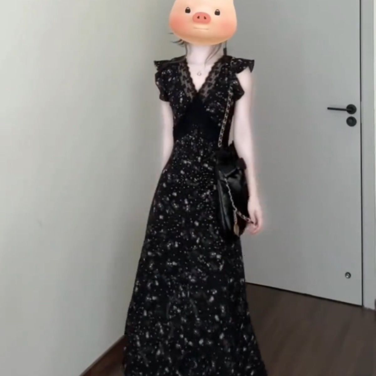 2025 Black Lace Patch Flower Dress Summer Vacation Style trend French Elegant, Unique, Beautiful Asymmetric Waist Long Dress New Designer