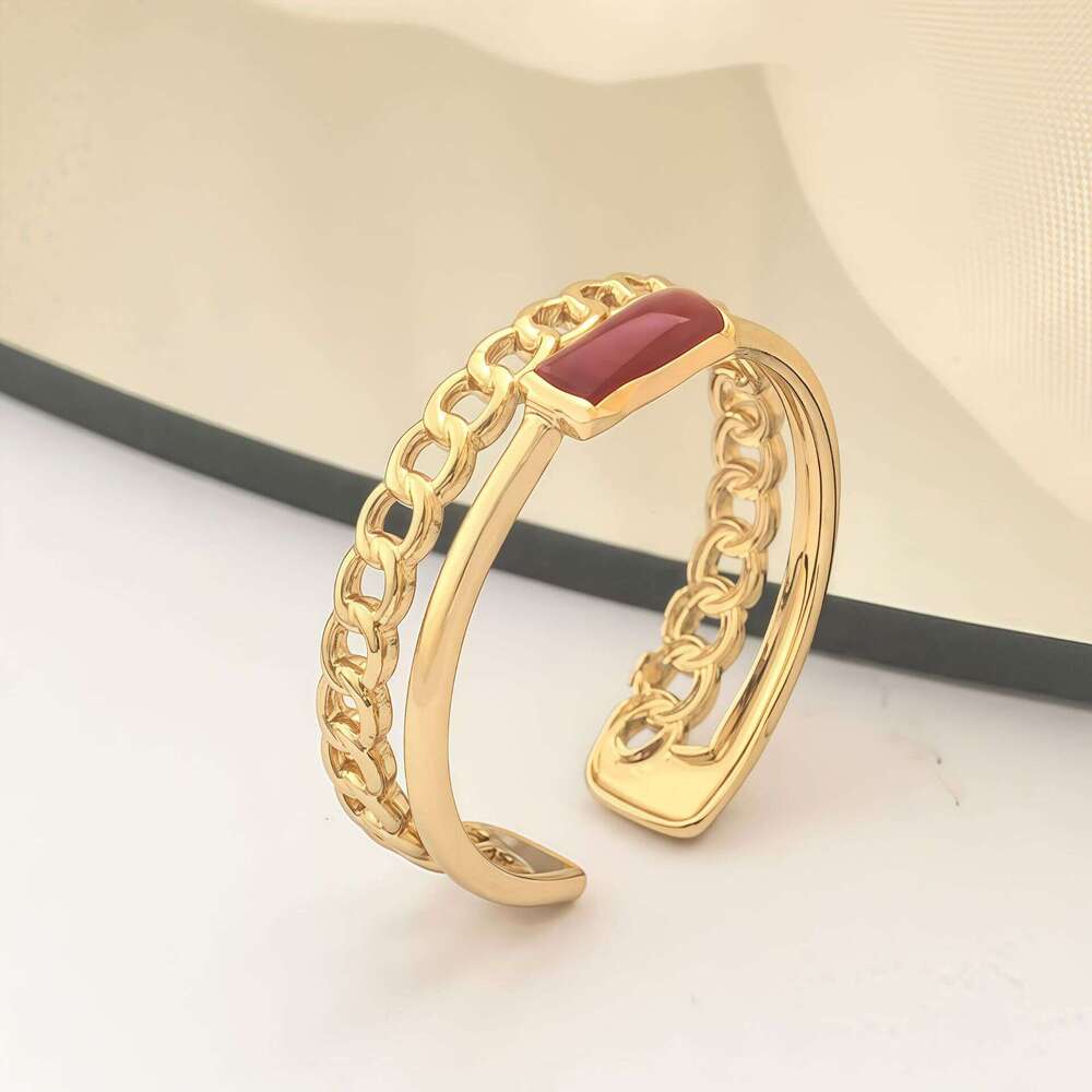 Stainless Steel High-End Feel, Personalized Hydraulic Open Ring, Inlaid with Zircon, Colorful Ring