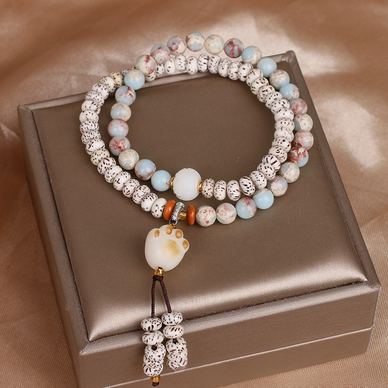 Retro ethnic style temple star moon bodhi double circle carbon coke cat paw pendant bracelet 25811