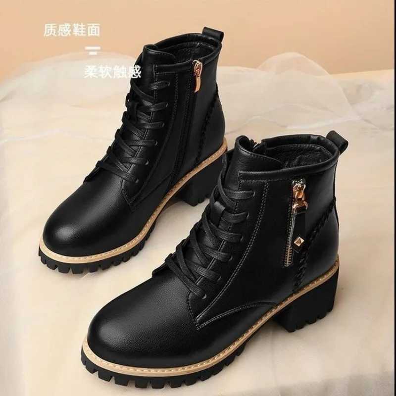 2024 Autumn British Wind PU Leather Thick Fur Women Ankle Boots Ladies Short Boots Motorcycle Shoes W250811