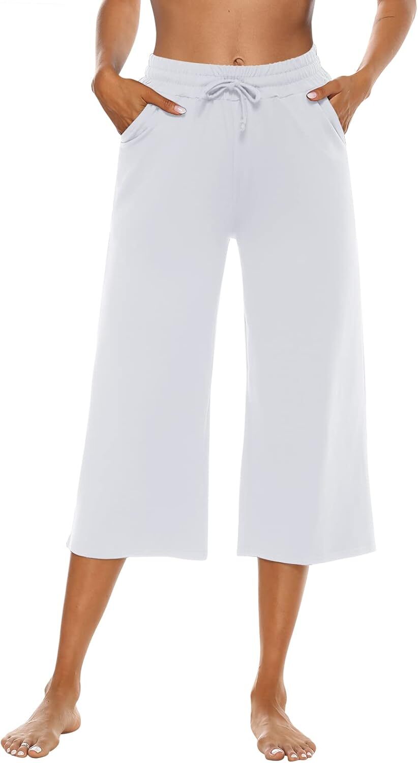 Capris for Women Casual Summer Loose Comfy Drawstring Wide Leg Capri Pants with Pockets