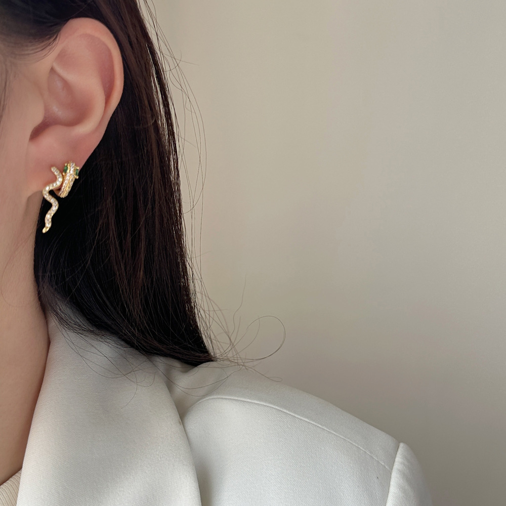 Free Shipping Designer Fashion Accessories Simple Style Women's All Zirconia High-end Snake Earrings Unique Personality Luxury Jewelry