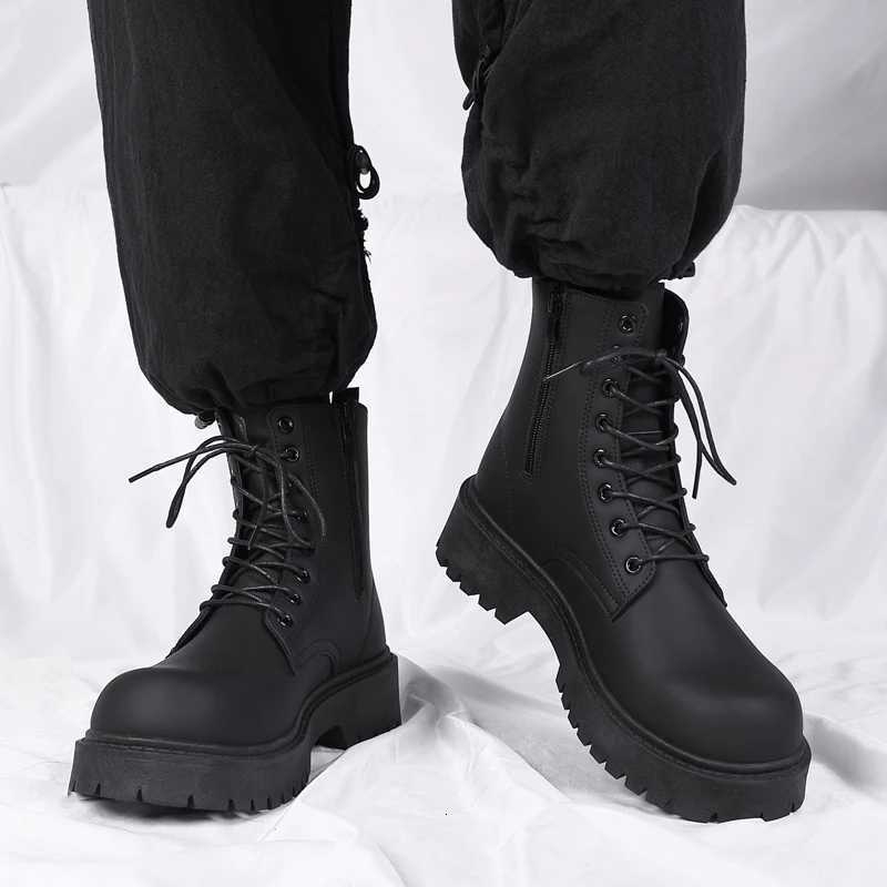 Bla High-Top Mens Boots Winter Briti Sle Motorcycle Zipper Boots Heightening Work Leather Boots PU Material W250811