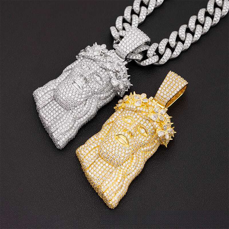 Hip-Hop Personality S Full Inlaid D Color Moissanite Jesus Head Pendant