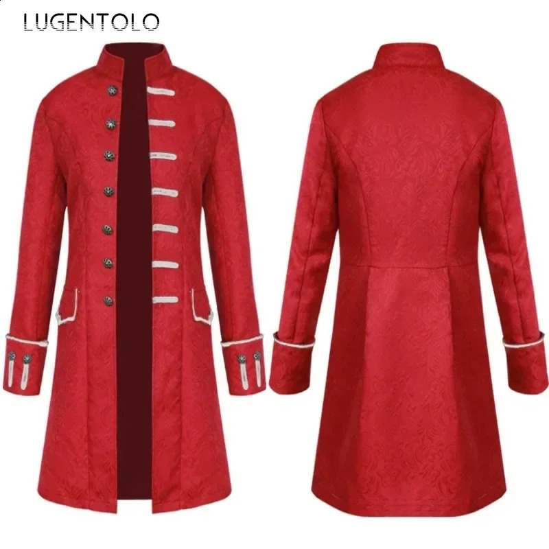 Men Medieval Trench Retro Coat Singlebreasted Uniform Gothic Stand Collar Renaissance Jacquard Outwear Halloween Costume 250804